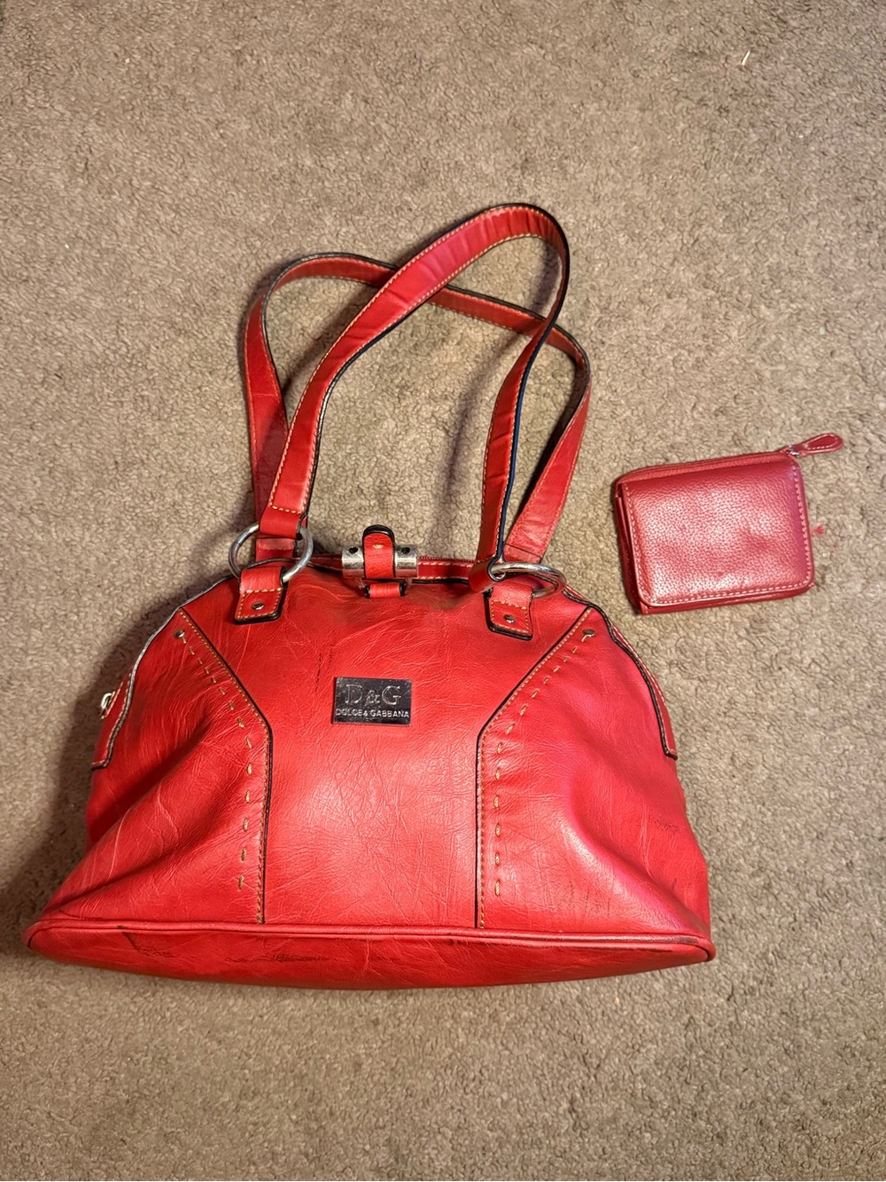 Dolce & Gabbana Red Leather Shoulder Bag with Matching Wallet